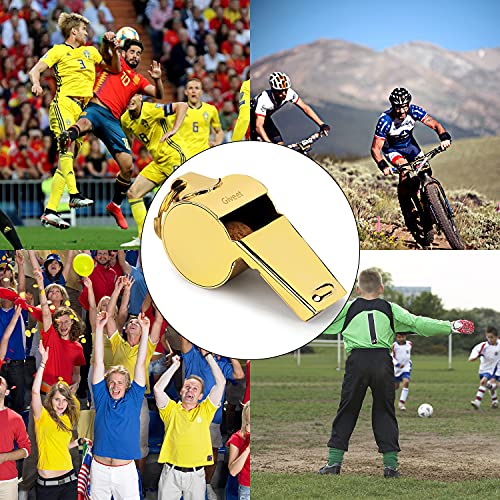 Giveet Metal Whistle with Lanyard, Stainless Steel and Durable, Extra Loud Referee Coach Whistles for Football, Basketball, Soccer, School, Lifeguard Emergency, Pack of 3 PCS(Gold)