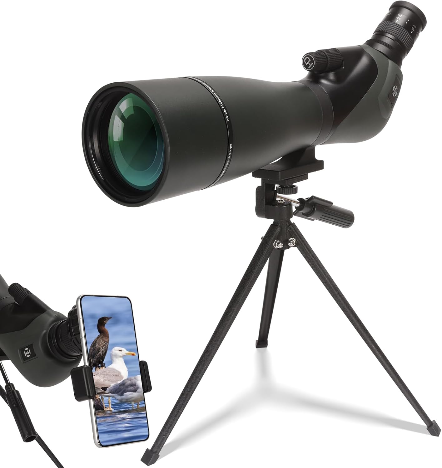 Spotting Scope for Hunting, Target Shooting, Bird Watching, 60/80mm HD Spotter Scope with Tripod, Fully Multi-Coated Optics BAK4 IPX5 Waterproof for Wildlife Viewing with Phone Adapter, Carrying Bag