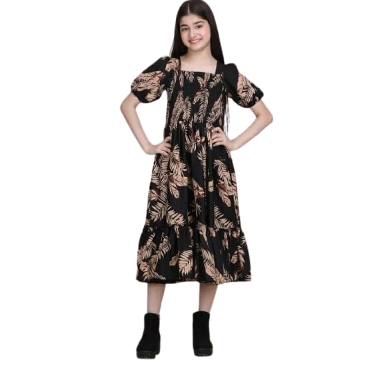 ROYALTAYLOR Girl Kids Classic Casual Floral Print gathring Dresses & Gown Design No P260AA_Black_13-14 - Review, Price and Buying Guide