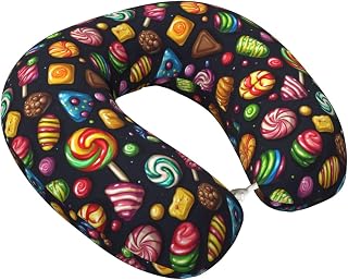 Colorful Candy Print Travel Neck Pillow Airplane, Memory Foam Neck Pillow for Traveling/Sleeping, Travel Essentials Accessories for Men Women