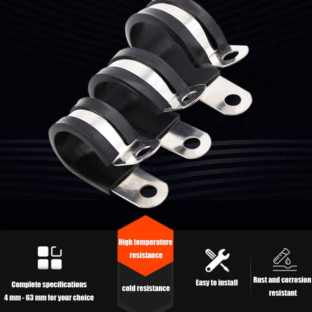 Schlauchschellen, 30 Stück, Schlauchschellen aus Edelstahl 304 mit Gummipolster, Rohrschelle, U-Schellen, Metallkabelschellen-Set, P-Clips