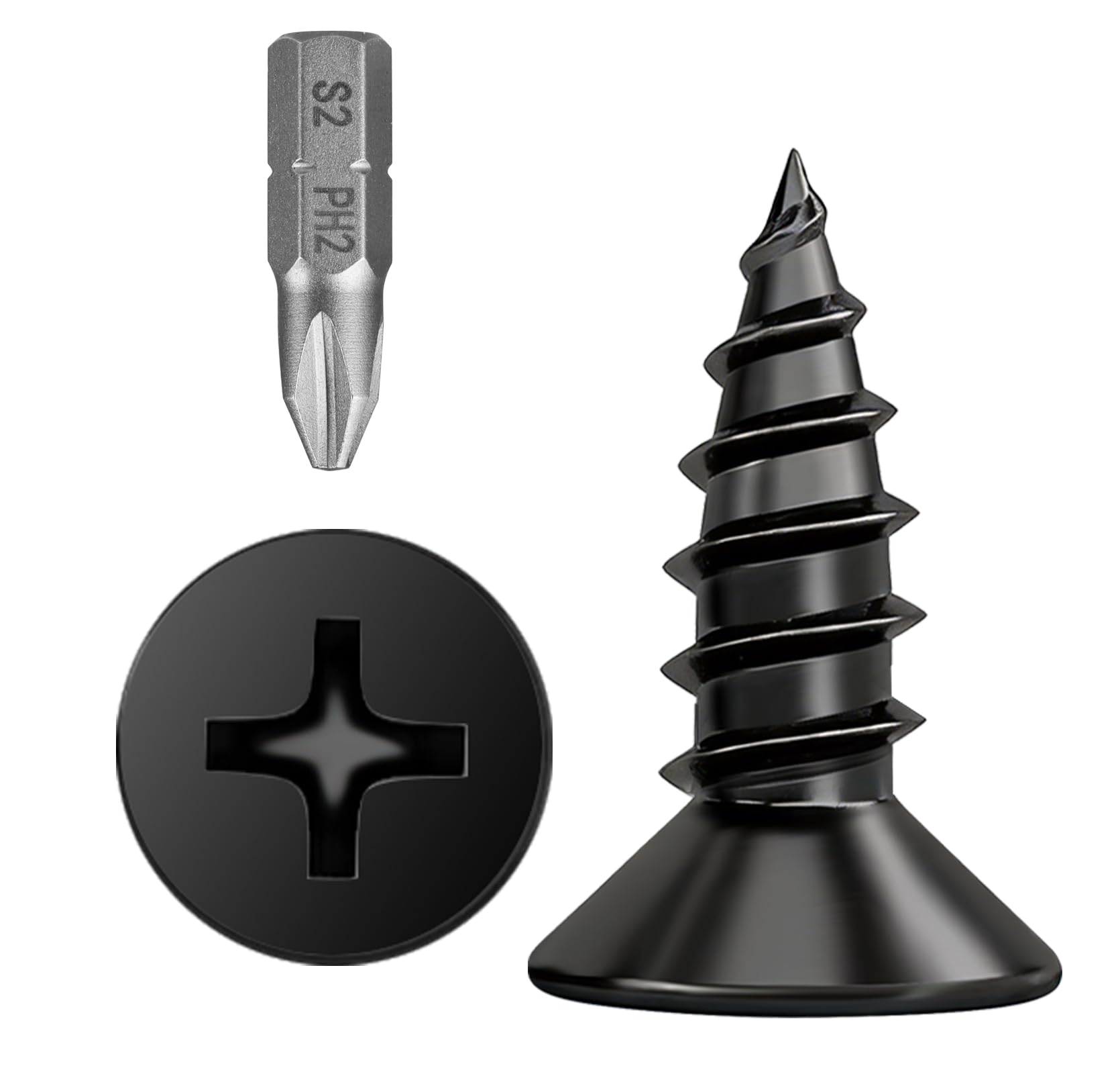 WENXINWIN 100 Pcs Flat Head Black Screws, M4*12mm Black Wood Screws,Self Tapping Screws for Wood Working, Furniture, DIY (Screwdriver Bit Included)