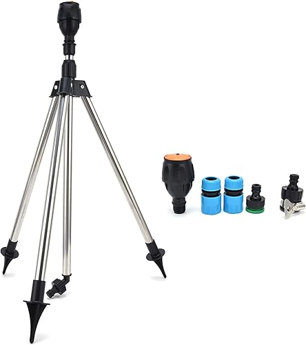 Haofy Aspersor de riego de jardín giratorio de 360 grados, negro, acero inoxidable y plástico, altura y ángulo ajustables, fácil de usar, ahorro de