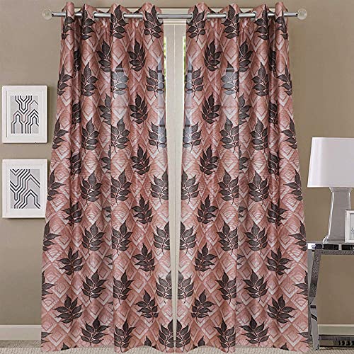 Image of Exporthub 2 Pieces Fancy Design Brown Flowers Leaf Heavy Quality Polyester Eyelet Door Curtains -Length 7 Feet (EHSPR777 74)