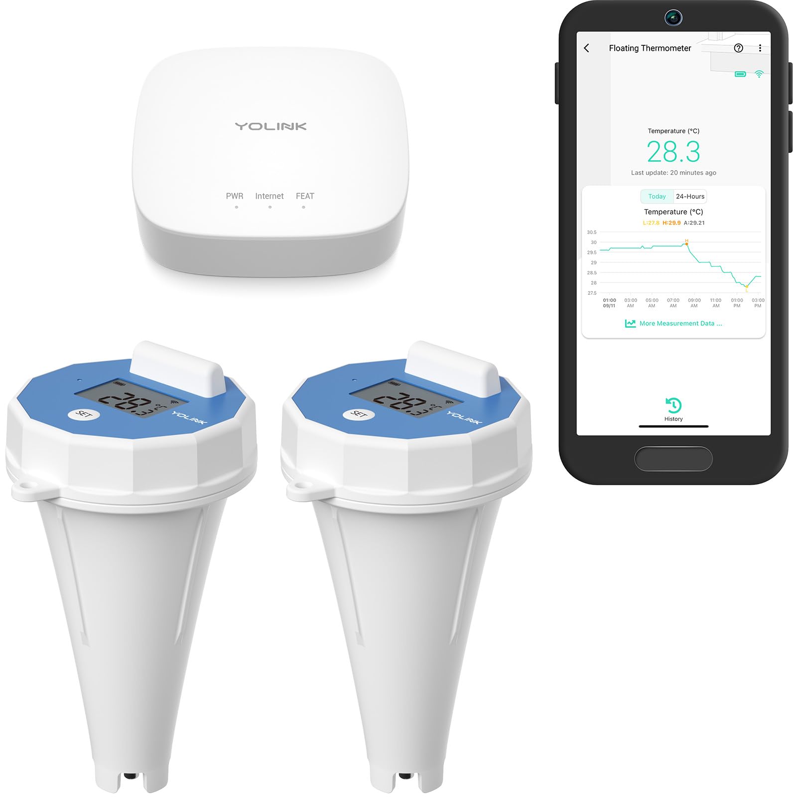 YoLink Smart Pool Floating Thermometer, 2-Pack, 1/4 Mile Range, 5+ Years Battery Life, Emails, Text, App Alerts, Alexa, IFTTT. Pool, Hot Tub, Fish