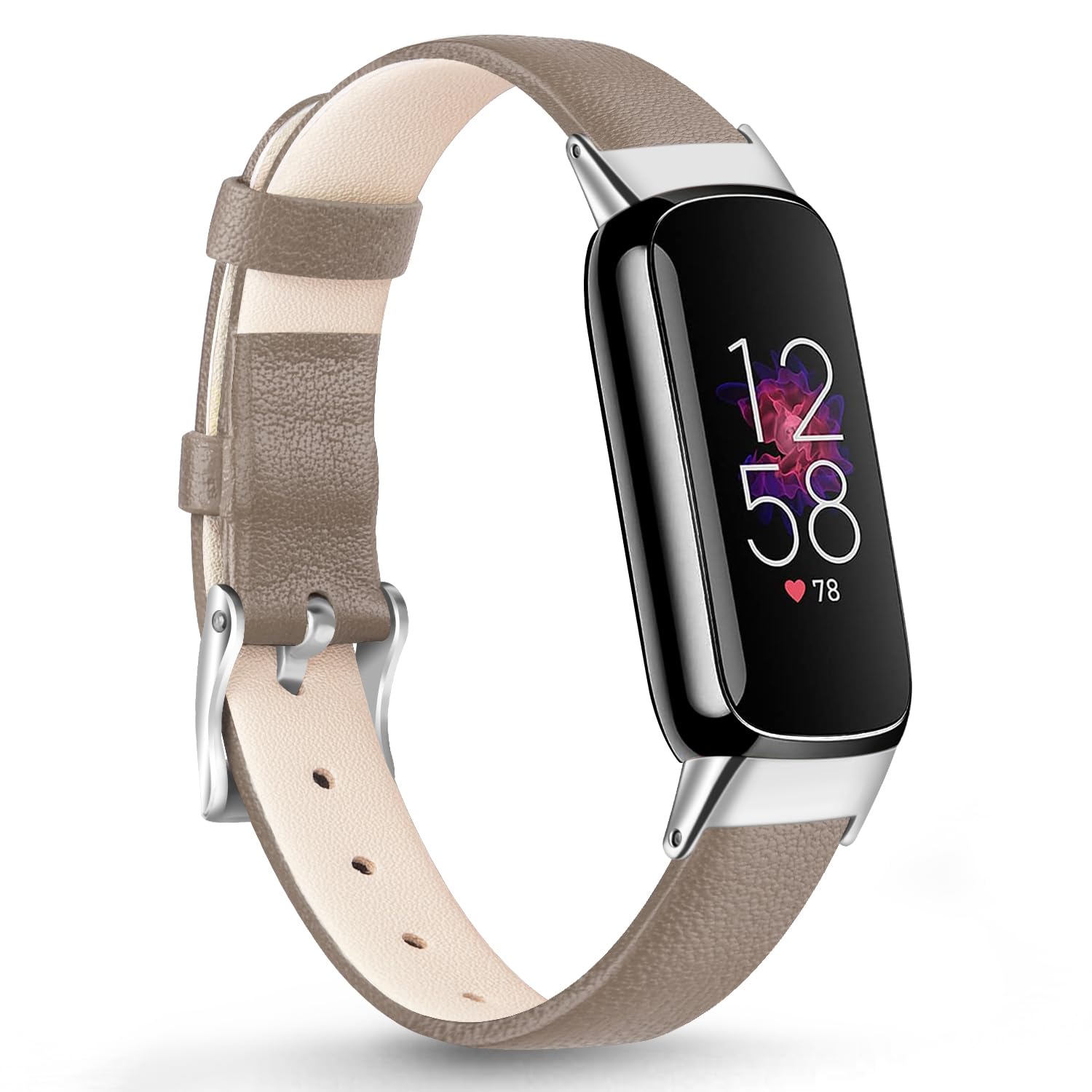 Mugust Straps Compatible with Fitbit Luxe Leather Strap for Women Men Leather Adjustable Sport Replacement Wrist Bands for Fitbit Luxe Only (Gray)