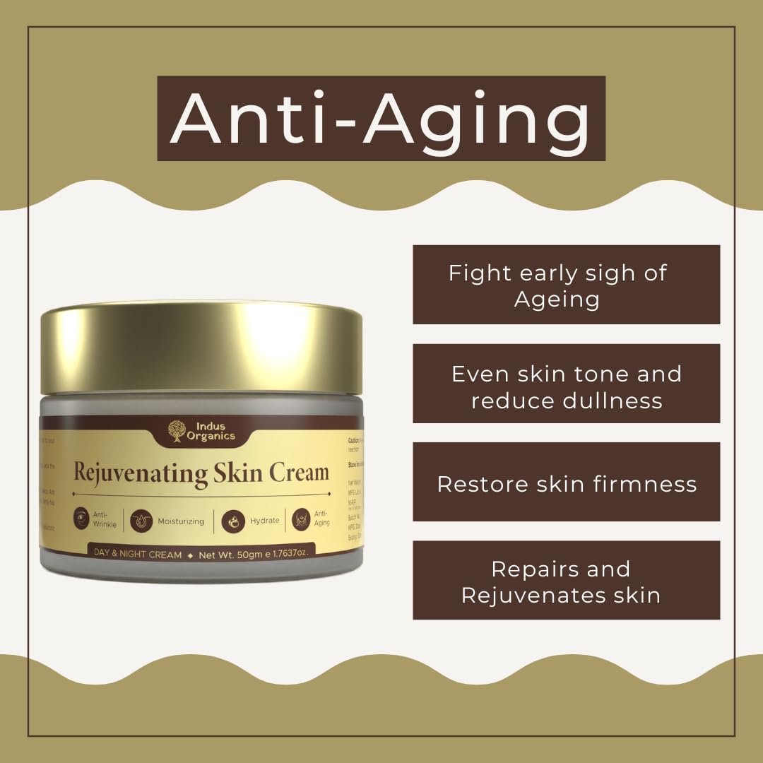 Indus Organics Rejuvenating Skin Cream, Anti-Ageing Cream, Moisturizing, Forming & Smoothing, Wrinkle Lift | 100 gm | 1