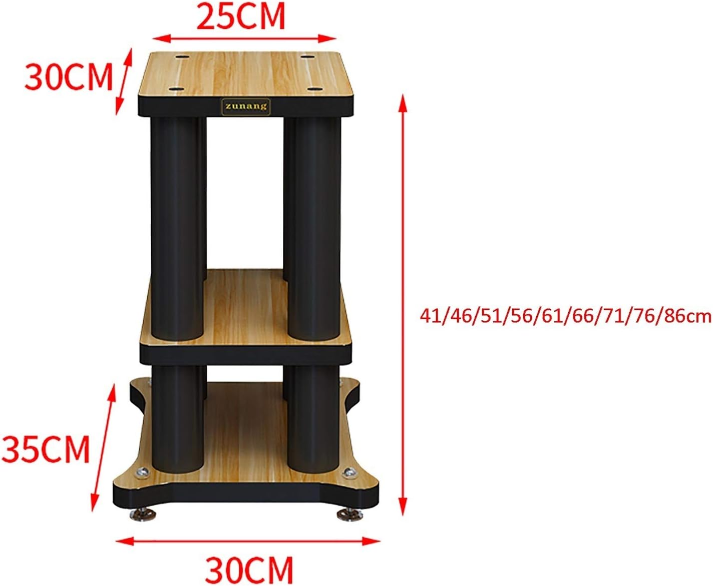 Speaker Stands,2pcs Bookshelf Set of 2 Wood Base Supports, Equipped with 8 Pure Copper Feet, Shockproof and Enhanced Sound, White Black Column