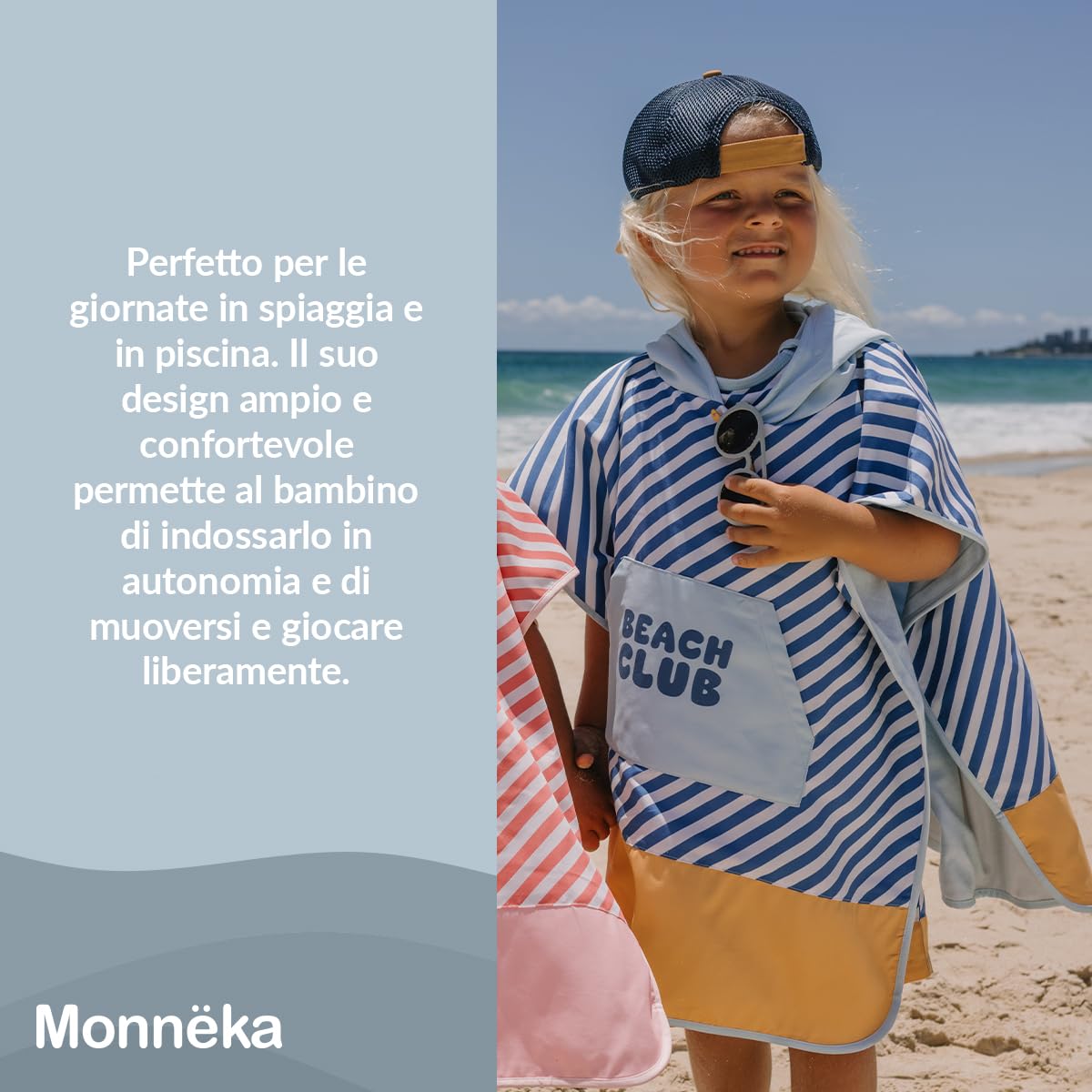 Poncho da Bagno con Cappuccio per Bambini | Asciugamano Assorbente, Asciugatura Rapida in Tessuto Morbido | Leggero e Confortevole | Spiaggia, Piscina o Casa | Blues & Beyond 1 a 3 anni
