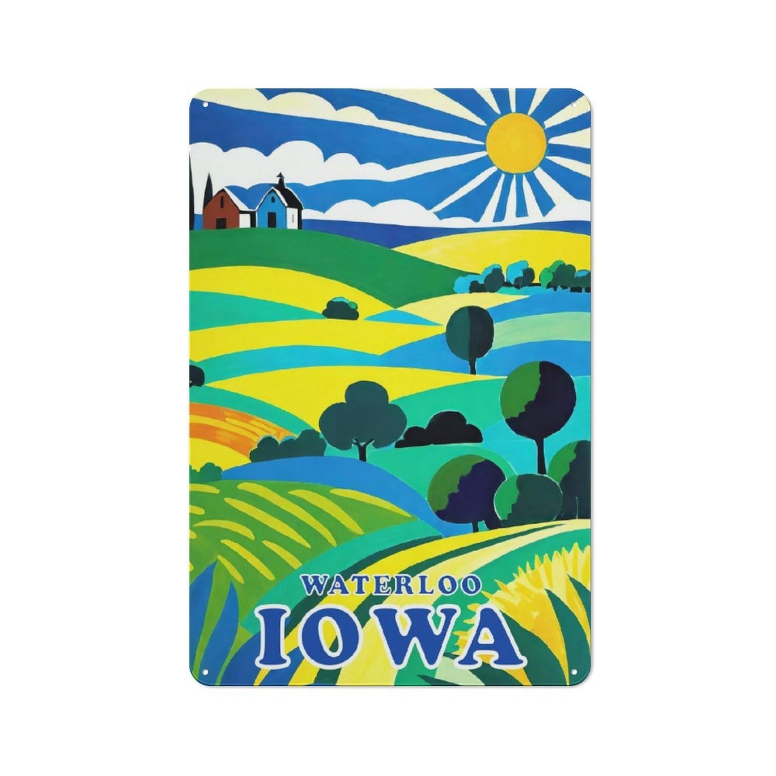 Junmoney Style-7 Garage Style Decorative Metal Plaque 30X20cm Featuring Waterloo Iowa Farms, Garage Wall Decor For Garage, Workshop, Shed Or Utility Room
