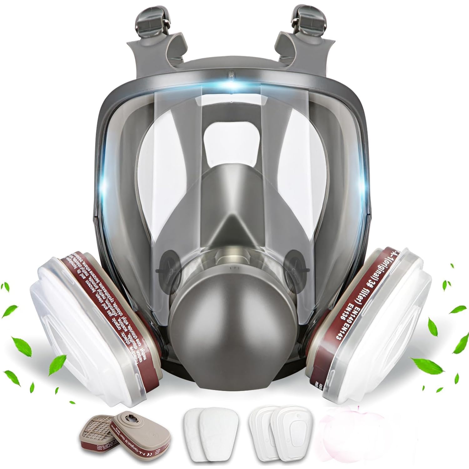 Full-Face Respirator Mask with Filters - Reusable Gas Mask with Filter Cottons, 6001 box and 2097 Particulate filter, Respirator Mask For Chemicals, Painting, Polishing, Welding, Spraying-image-18
