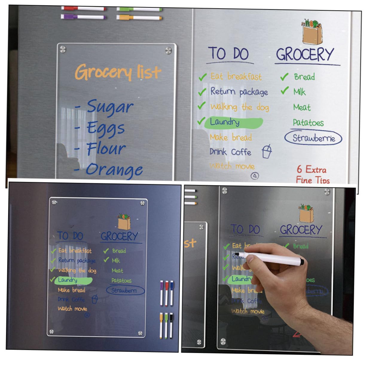 Magnetische Kühlschranktafel aus Acryl, Abwischbares Whiteboard