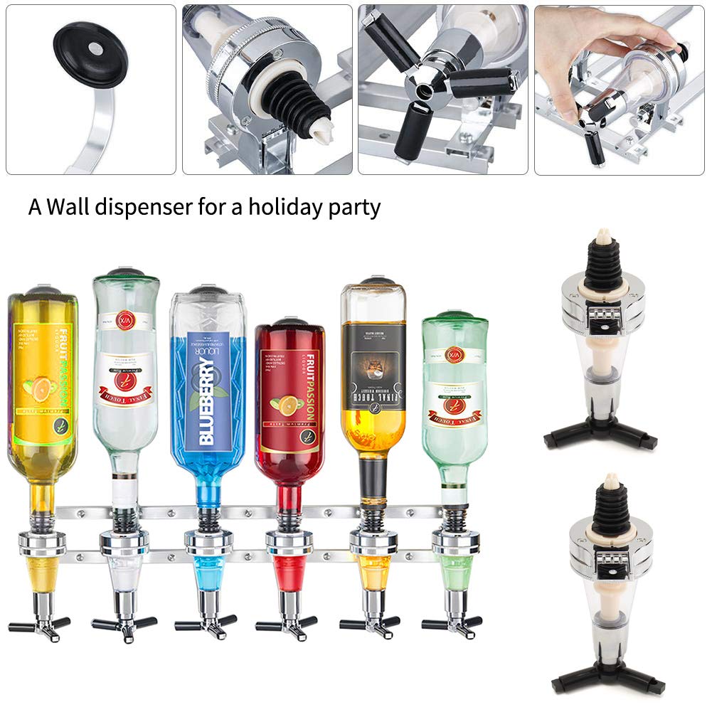 XEMQENER 6Bottle Stand Drinks Dispenser Wine Spirits Steel Wall