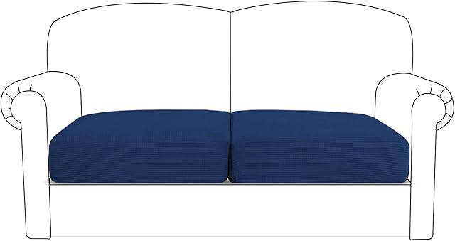 BellaHills Stretch Sofa Seat Cushion Cover Sofa Couch Cushion Furniture Protector Sofa Slipcover with Elastic Bottom Spandex Jacquard Fabric Small Checks(2 Piece Loveseat Cushion Covers,Navy)