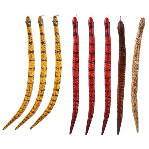 BESTonZON 8Pcs Flexible Wooden Snake Halloween Themed Decor for Spooky