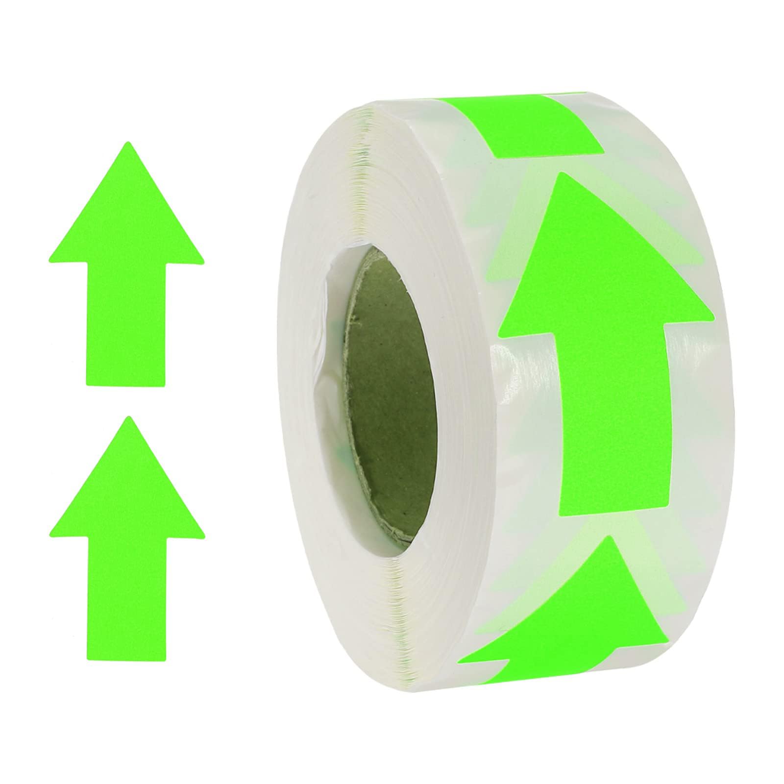 TA-VIGOR Arrow Sticker Labels 500 Count Roll 1.3 x 2 Inch, Fluorescent Green Arrow Stickers Self Adhesive Waterproof Labels for Packaging, Scrapbooking and Office Use