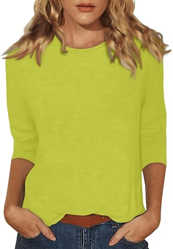HTHLVMD Womens 3/4 Sleeve Fall Fashion Tops 2025 Oversized Causal Crewneck Solid Color Basic Shirts for Women 2025