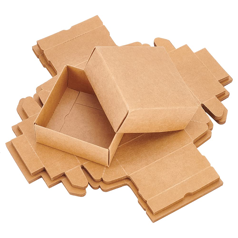 BENECREAT 20Packs Square Gift Boxes with Lids, Brown Kraft Paper Boxes 8.6x8.6x3.6cm Gift Wrapping Box for Party Favor Treats, Jewelry, Birthday Gift Packaging