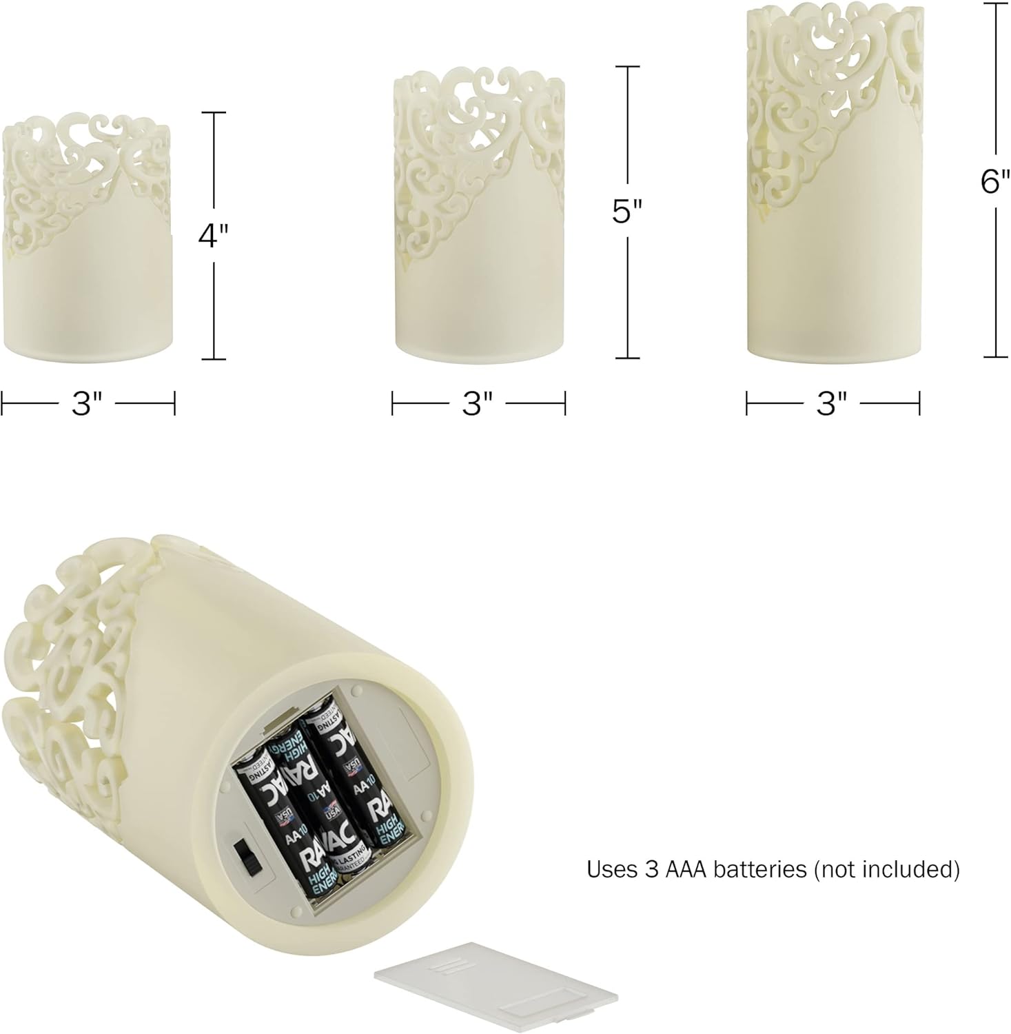 LED Candles with Remote Control – Set of 6 Realistic Flameless Pillar Lights with Lace Details and Vanilla Scented Wax – Home Decor by Lavish Home