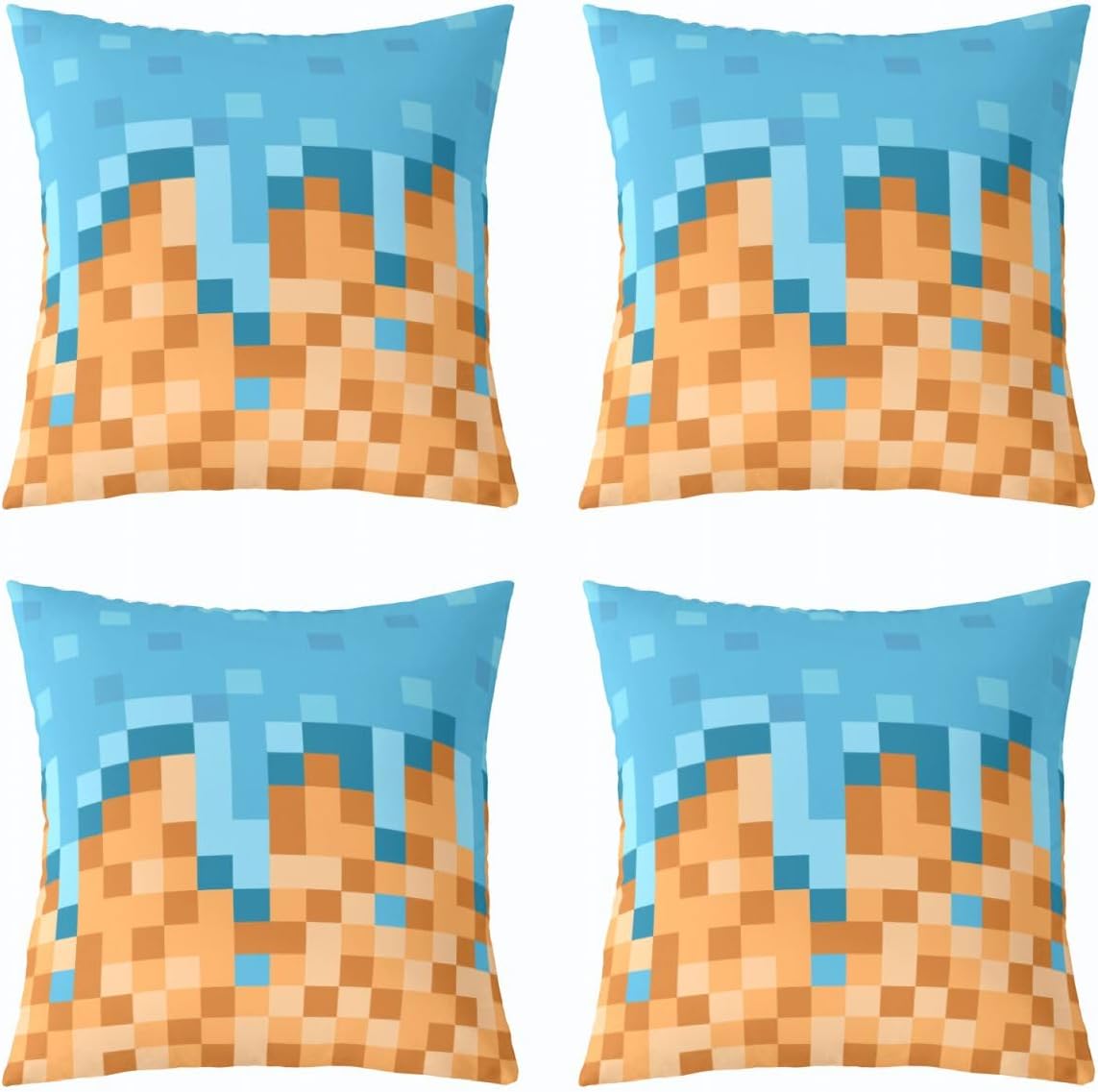 Castle Fairy Pixel Art Throw Pillow Covers Pack of 4,Gaming Dual-Sided Print for Kid Boy Teen Adult,Cartoon Gamepad Cushion Cover,Blue Khaki Room Decor,18" Lx18 W No Pillow Insert