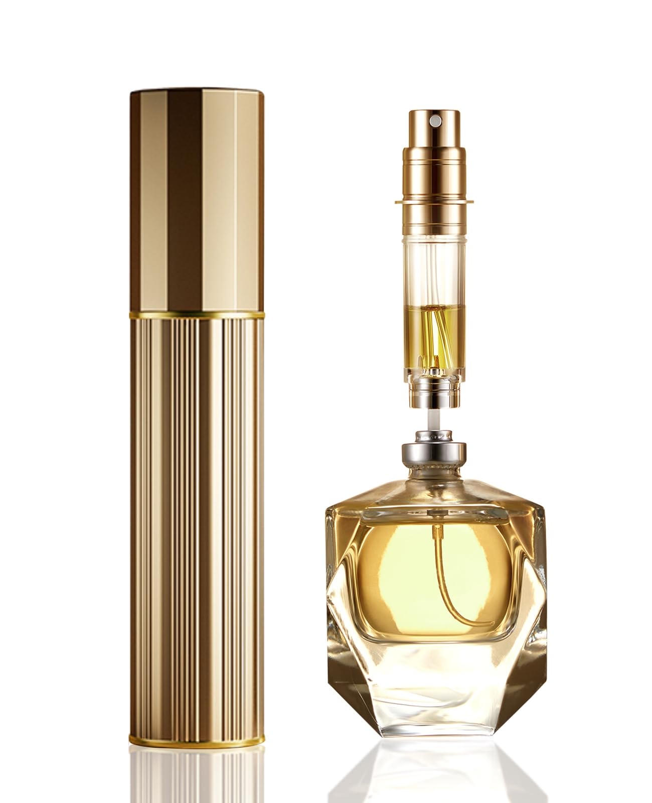 ASADAYS Tragbarer Parfümzerstäuber, nachfüllbar, leere Reise-Sprühflasche, Nano-Nebel, Bodenfüllung, Mini-Zerstäuber, Taschengröße, Damen und Herren (PA, Gold)