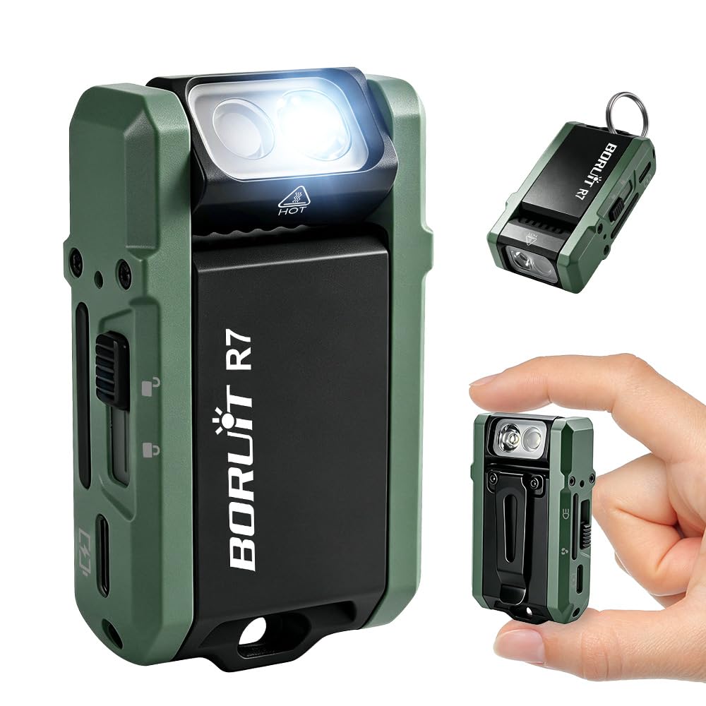 BORUIT Torcia mini R7 con lampada RGB, 800 lumen Torce EDC ricaricabili