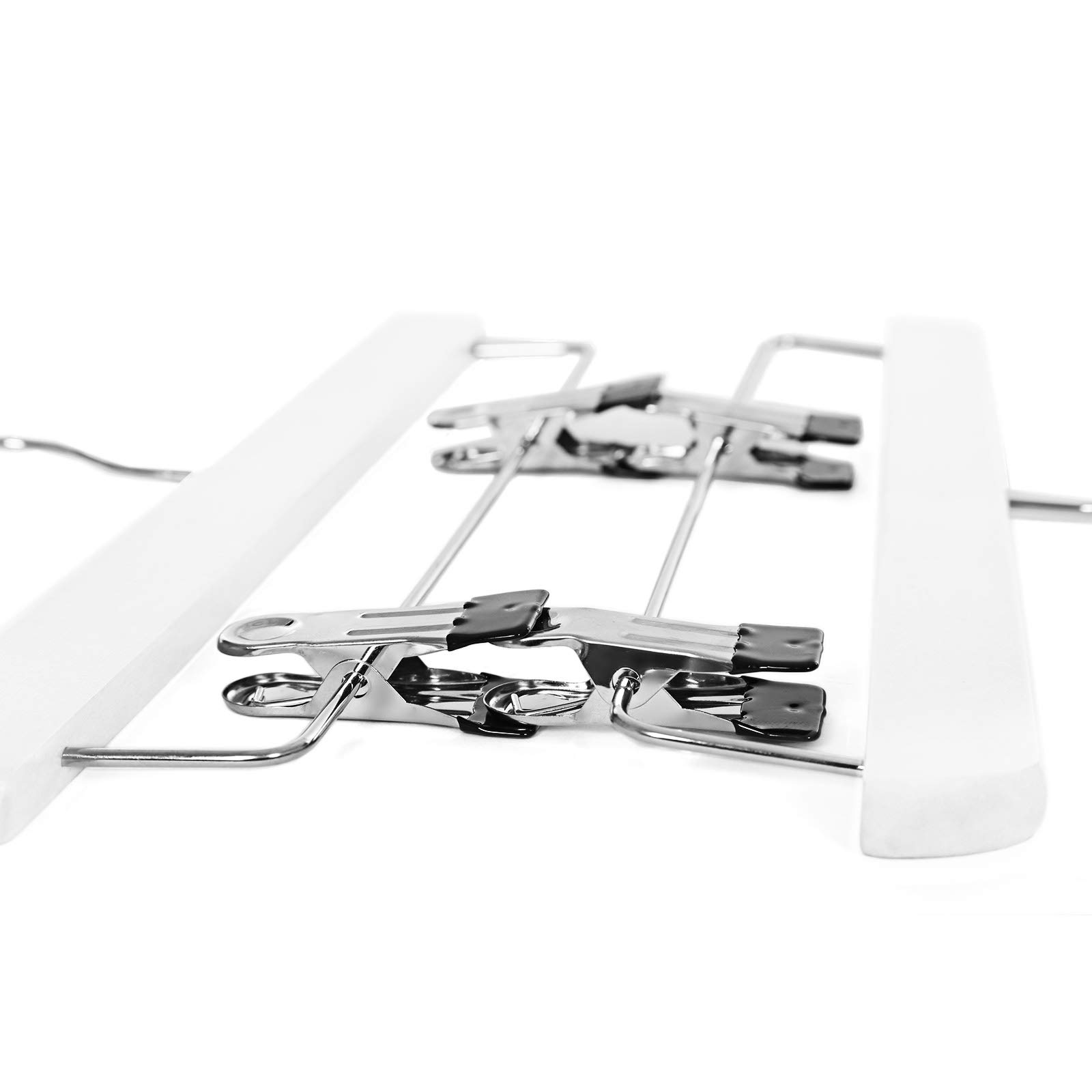 SONGMICS CRW008WT-8 - Juego de 8 Perchas Pinzas para Pantalones y Faldas, con Gancho Giratorio y Pinzas Ajustables, Longitud de 35,5 cm, Color Blanco