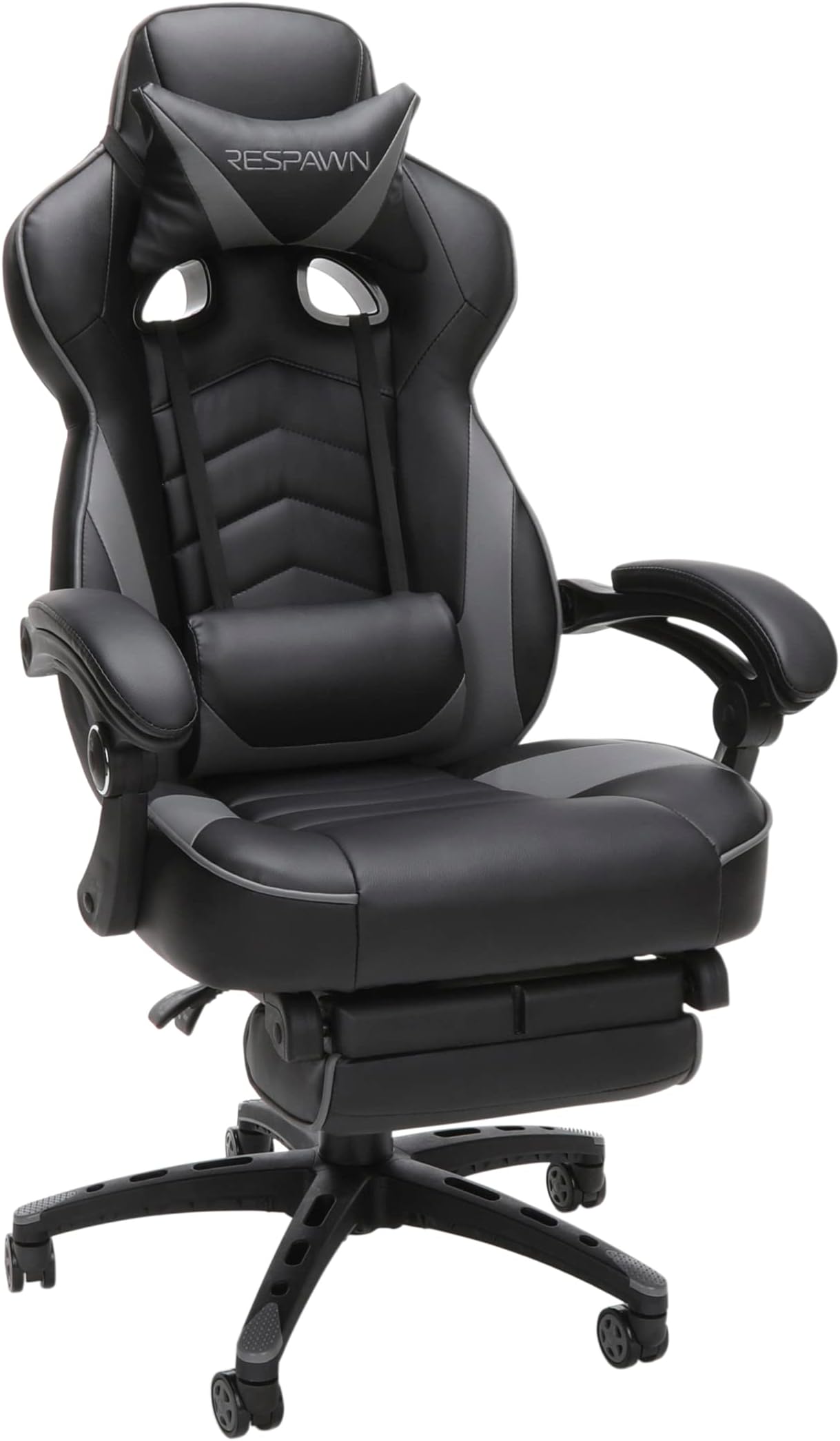 RESPAWN 110 Ergonomic Gaming Chair with Footrest Recliner - Racing Style High Back PC Computer Desk Office Chair - 360 Swivel, Adjustable Lumbar Support, Headrest Pillow, Padded Armrests - 2019 Grey
