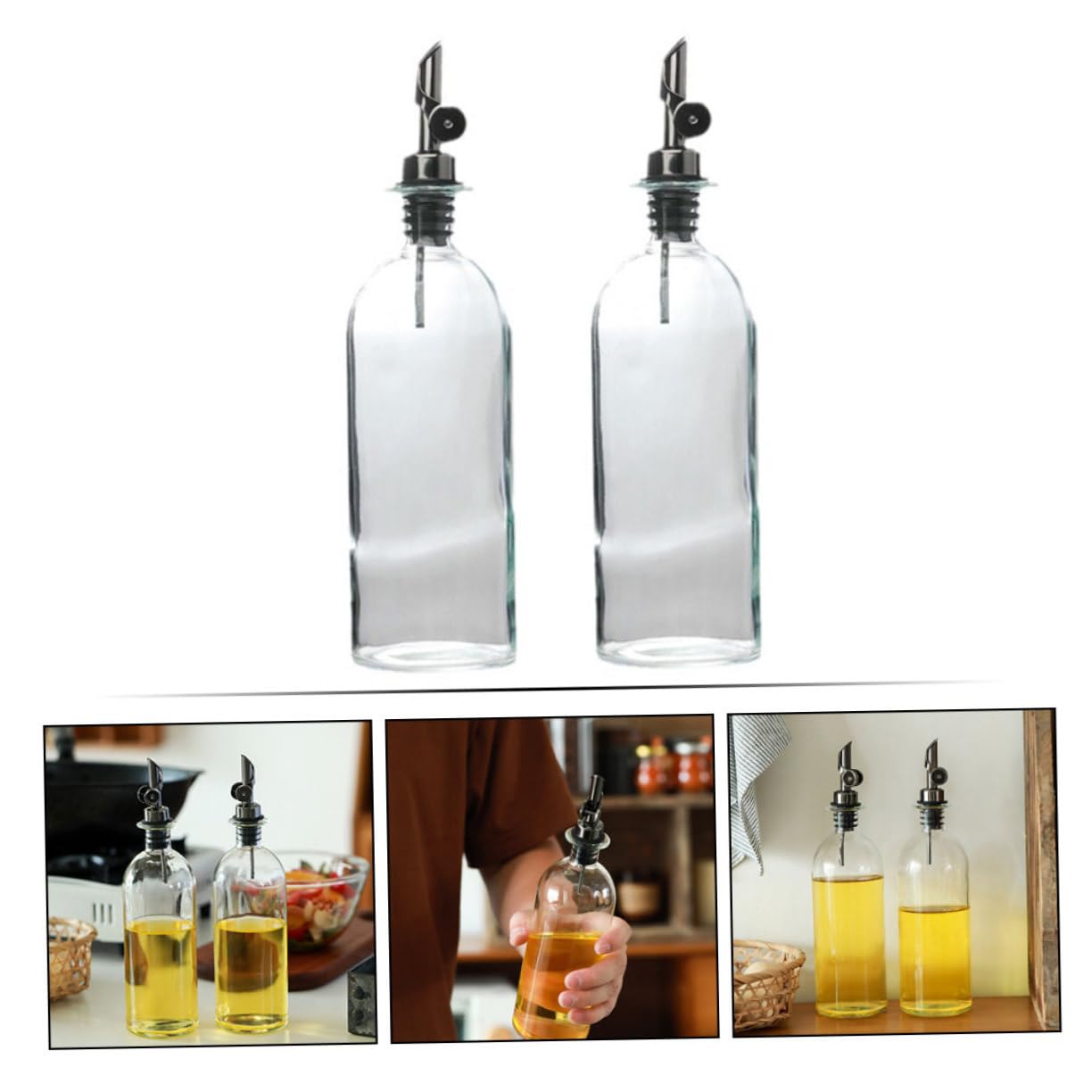 Cabilock 2piezas Aceitera De Vidrio Dispensador De Aceite Boquilla Para Cocina Almacenamiento De Aceite y Vinagre