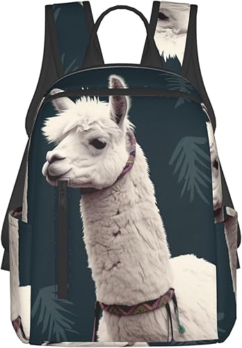 Mochila con estampado de llama de alpaca, ligera, casual, bolsa de viaje para laptop para hombres y mujeres, Negro -, Causal
