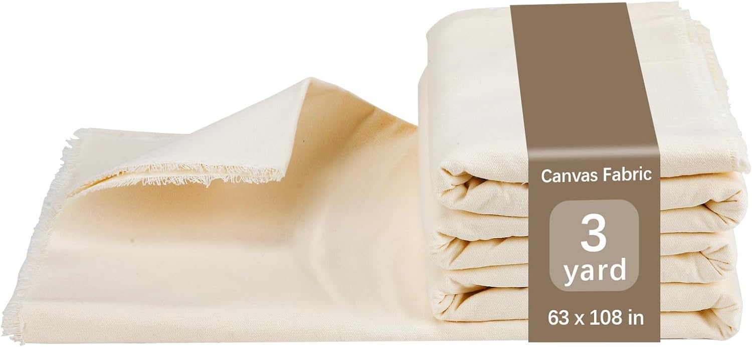 3 YD Canvas Fabric, Premium 10oz Natural Cotton Duck Canvas, 62 Inch Wide Heavy Sewing Material for Arts & Crafts, Backings, Covers, Home Decoration (3 YD)