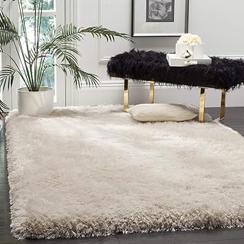 GEM CARPETS Soft Modern Shag Area Rugs Fluffy Living Room Carpet Comfy Bedroom Home Decorate Floor Kids Playing Mat (5X7 FEET, Beige)