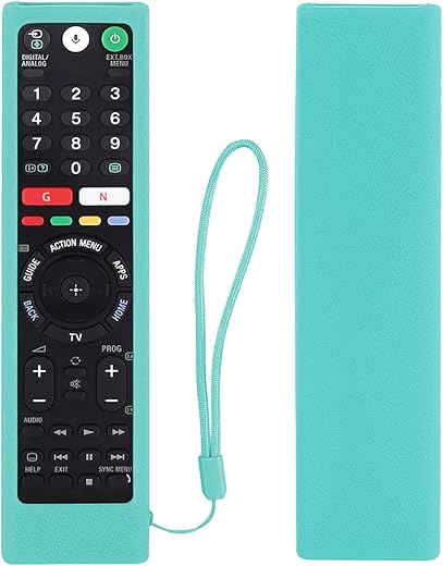 Protective Silicone Remote Case for Sony RMT-TX102U RMF-TX200U RMT-TX200U RMF-TX300U Smart Android TV Voice Remote Controller Washable Anti-Lost Remote Cover with Loop (Glow in Dark Blue)