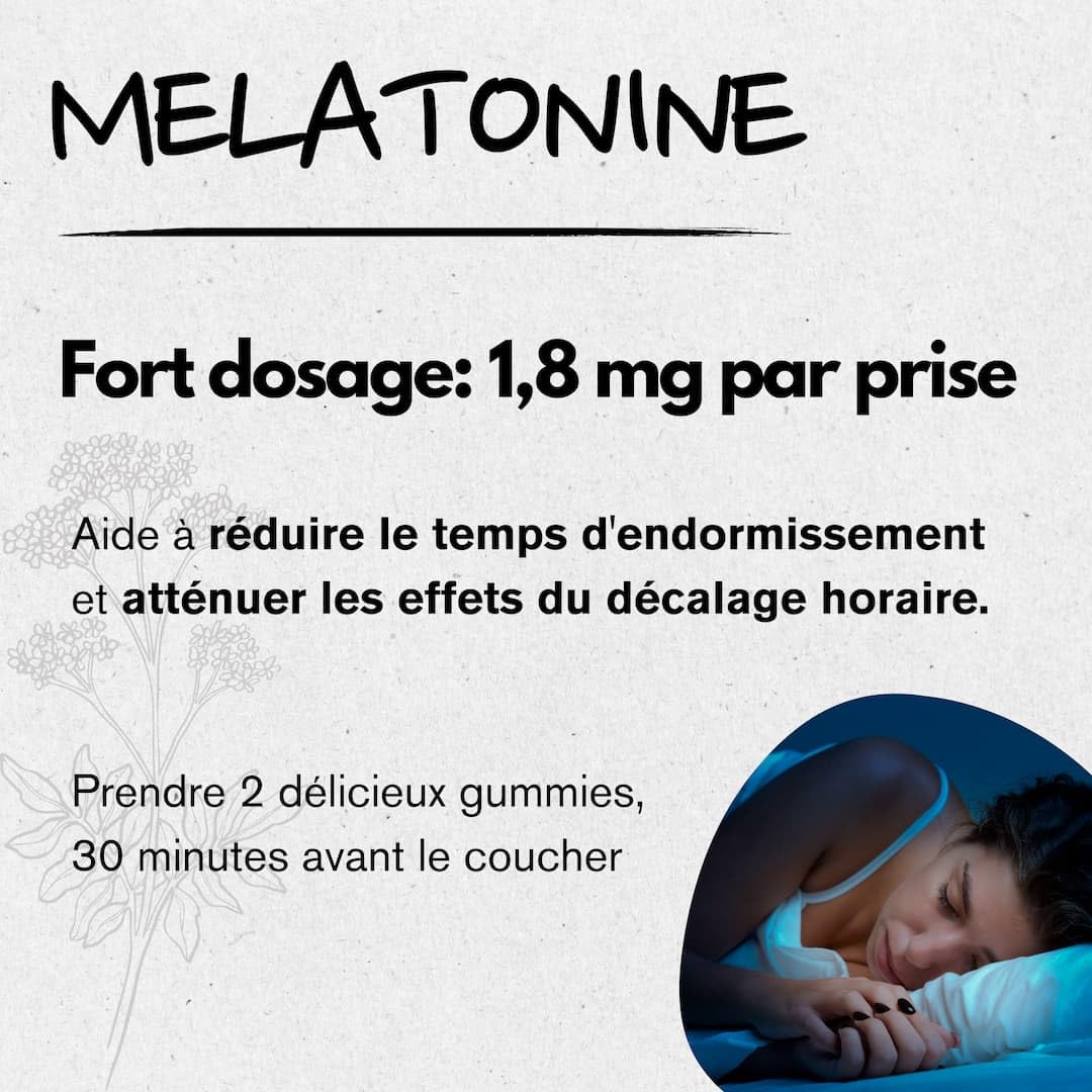 Gomme sommeil adulte • mélatonine gummies • réveil nocturne • endormissement • vitamine b6 • Cure 1 mois • Emballage compostable français • 3 usines en France • 30 ans d'expertise • SYSNAT