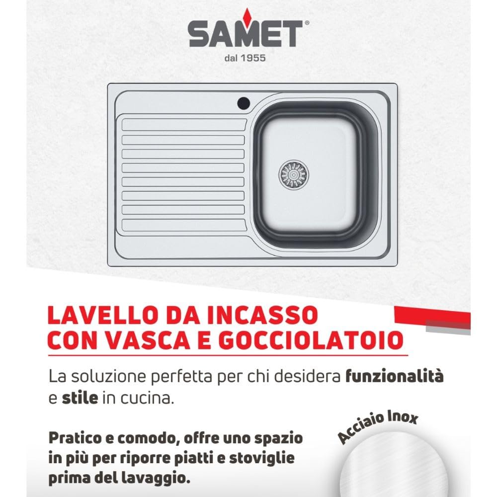 Lavello cucina vasca acciaio inox da incasso gocciolatoio sx 50x79 cm