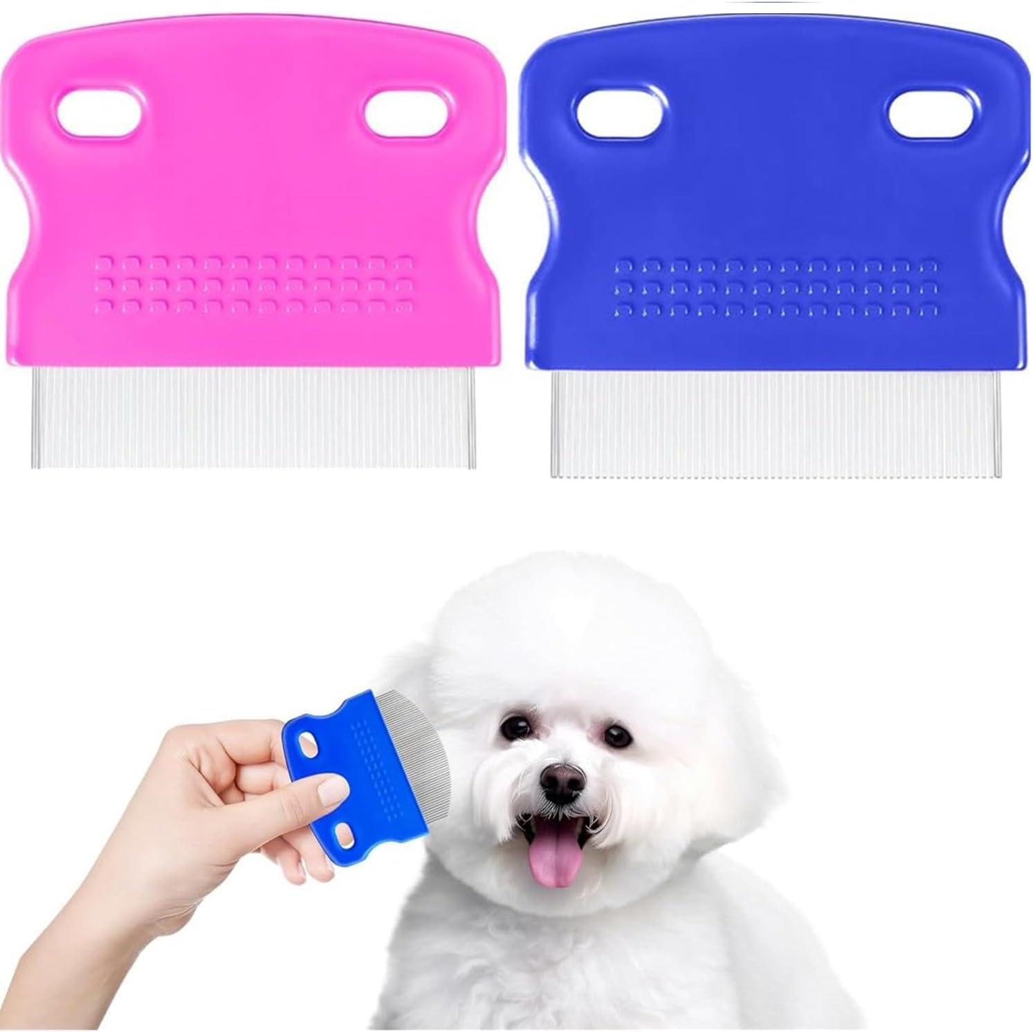 JASLYN 2 Pack Professional Eye Comb For Pets,Stainless Steel Tear Stain Remover For Cats & Dogs,Flea Lice Comb,Gentle Round-Head Grooming Tool,Precisely Removes Stains, Dirt And Debris From The Eye Area (Pink & blue)-image-13