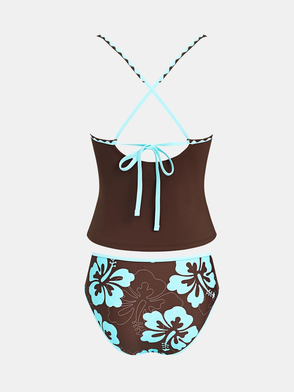 CUPSHE Tankini pour femme - Maillot de bain deux pièces - Contrôle du ventre - Taille mi-haute - Dos croisé - Coutures nouées