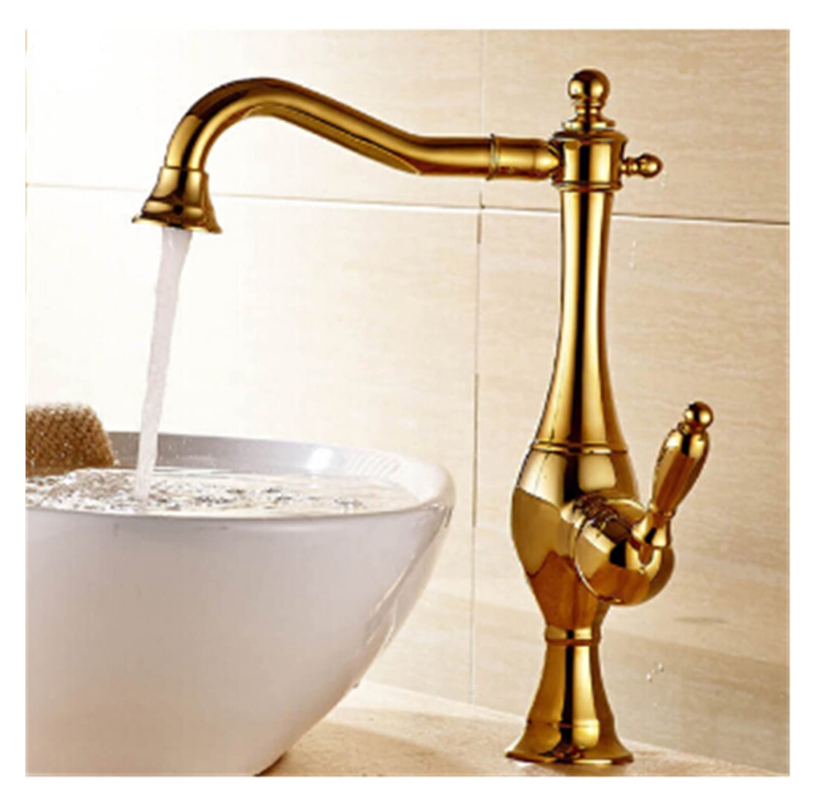 Basin Faucets Modern Gold Color Deck Mounted Bathroom Mixer Faucets High Swivel Bathroom Sink Faucet Easy to Install(Gold)