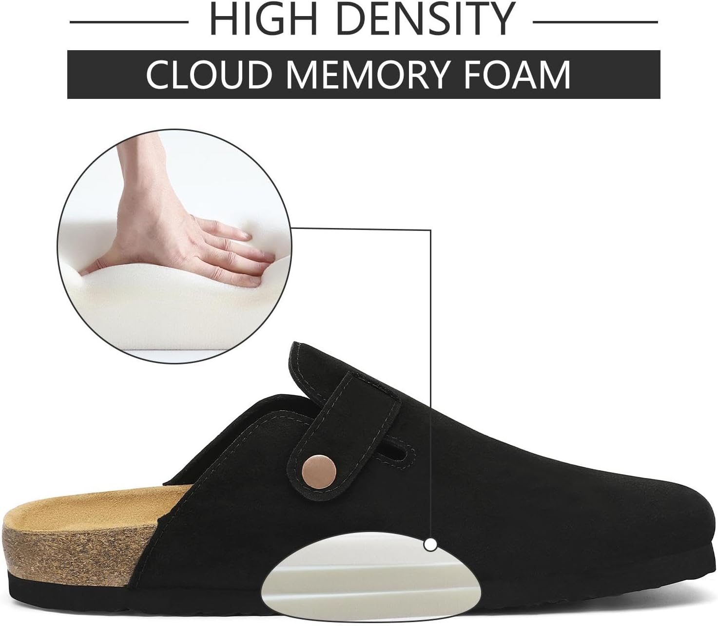 Cork Footbed Suede Clogs for Women - Memory Foam Orthopedic House Shoes with Arch Support Size 6-11 - Image 6