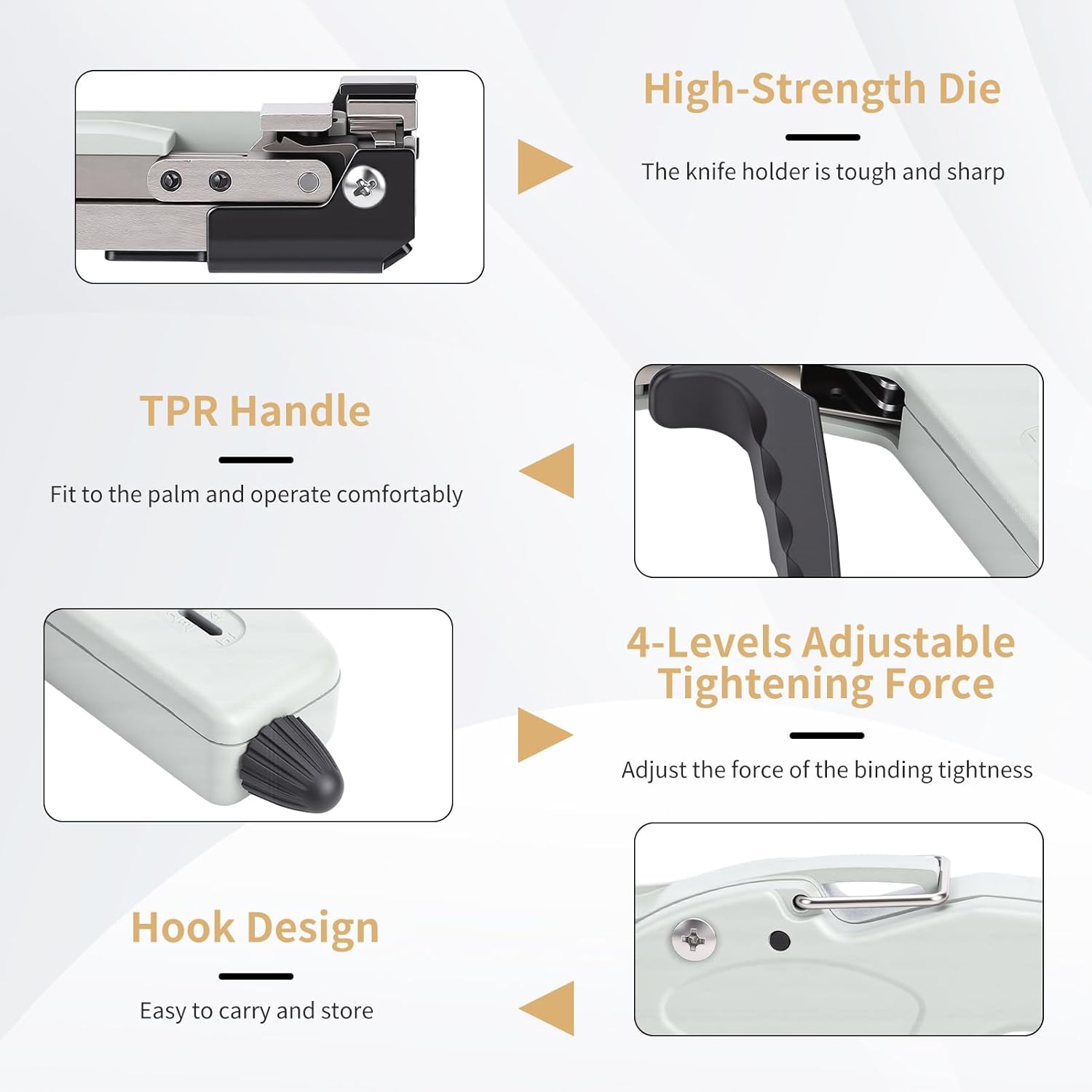 Stainless Steel Cable Tie Gun, 4 Level Adjustable Fastening Tie Tool, Wrap Tightening Cable Tie Cutter, Metal Zip Tie Gun for Home Decoration, Cable Bundling and Electronic Engineering