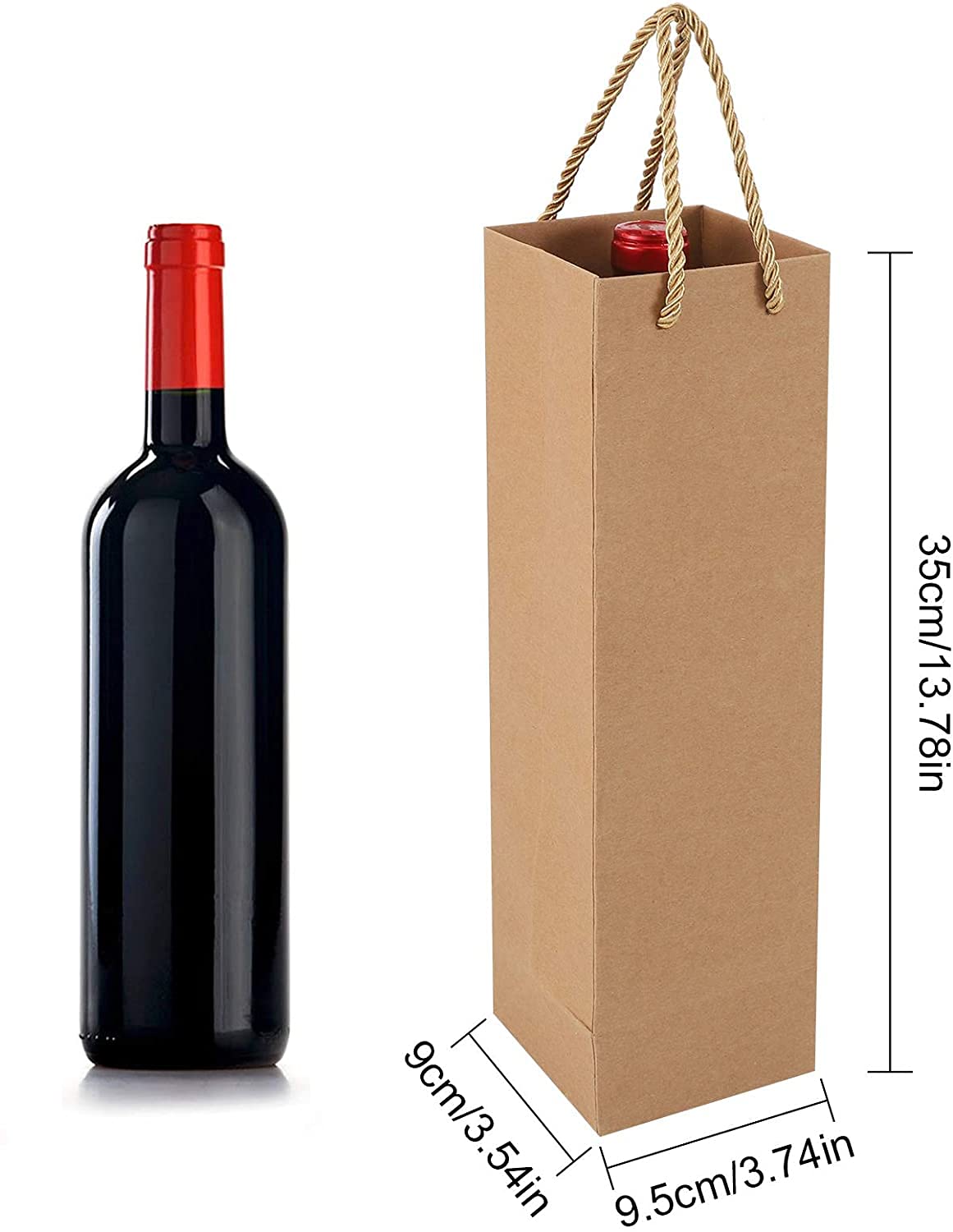 Megitzuu Wein-Geschenktüten – 12 Stück, 6 Farben, Kraftpapier Mit Griffen (35,1 X 10,2 X 8,9 Cm)