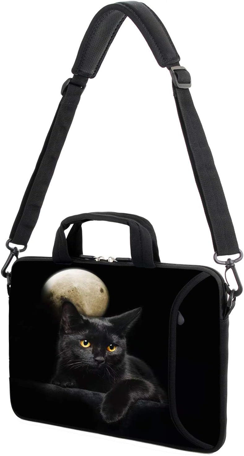 AMARY 14" 15" 15.4" 15.6" laptop sleeve chromebook case adjustable shoulder strap with handle accessory pocket for men women (Cat) - Image 4