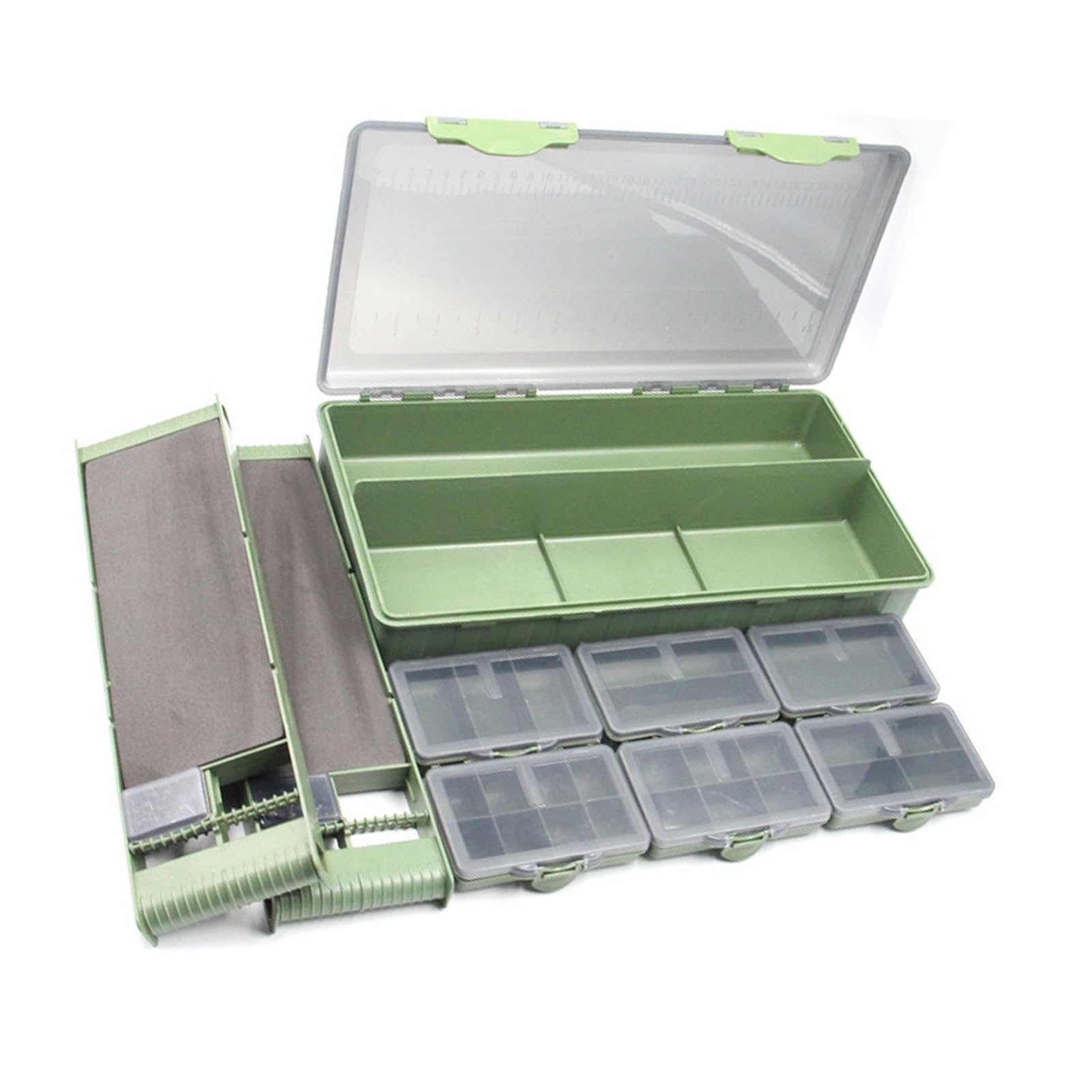 Caja de aparejos de pesca, caja de almacenamiento con múltiples compartimentos con tapa transparente, señuelos de pesca, anzuelos, contenedor para pescadores