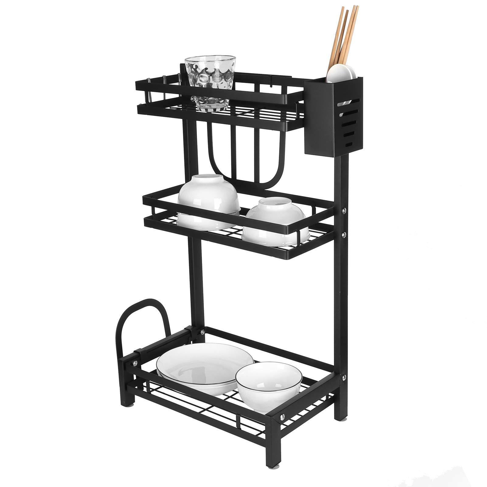 Ausla Czarna Farba Półka Kuchenna Półka na Przyprawy ze Stali Nierdzewnej 40 X 22 X 60 Cm Regulowany Uchwyt na butelkę Wiszący lub Stojący Do Szafki Kuchennej Do Użytku w Spiżarni