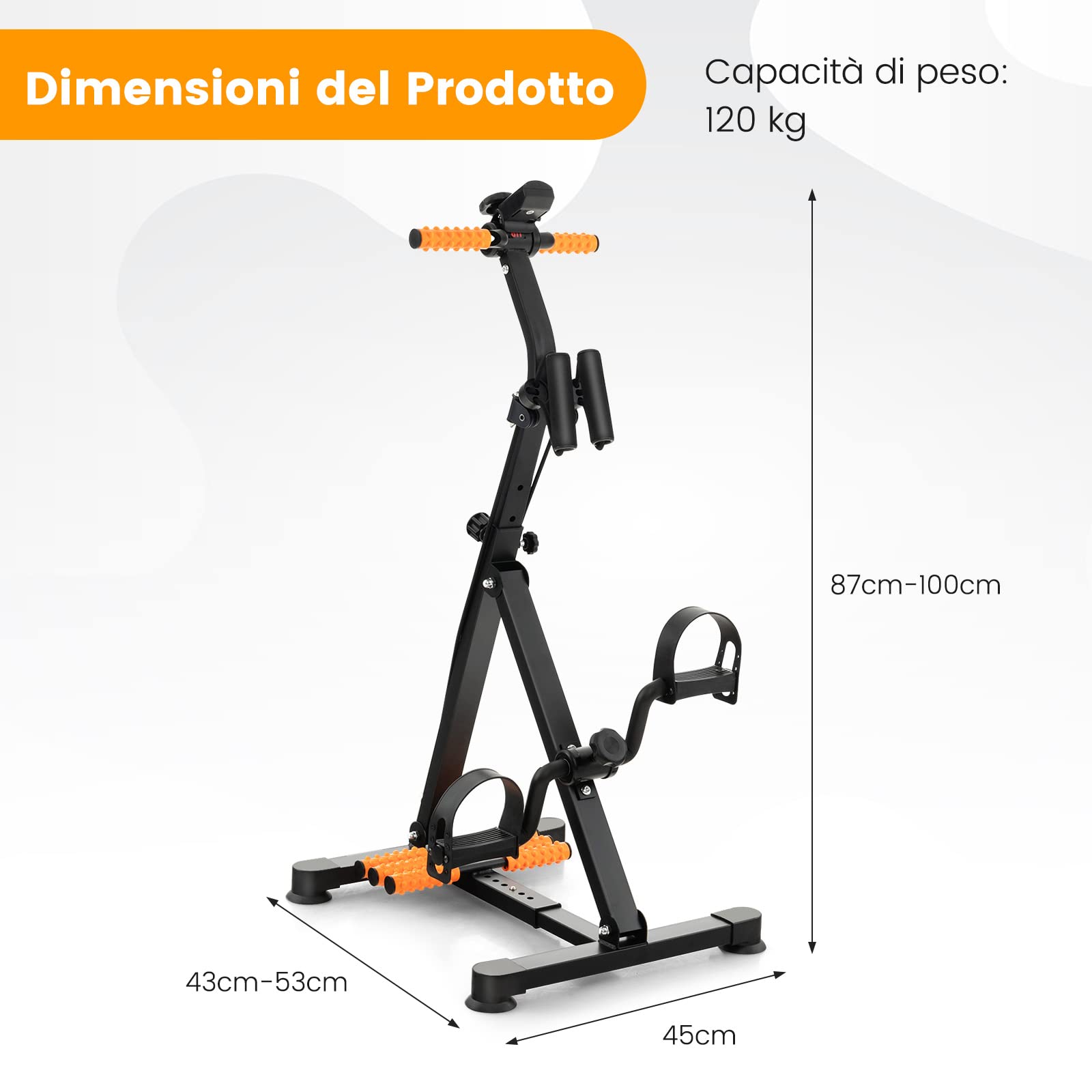 COSTWAY Cyclette a Pedali, Macchina per Fitness Mani, Braccia, Gambe e Ginocchia con Massaggio e Monitor LCD, Altezza e Lunghezza Regolabili