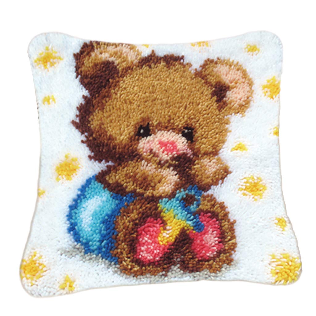Latch Hook Rug Kit DIY Embroidery Needlework Cushion Pillow Mat Blue Bear