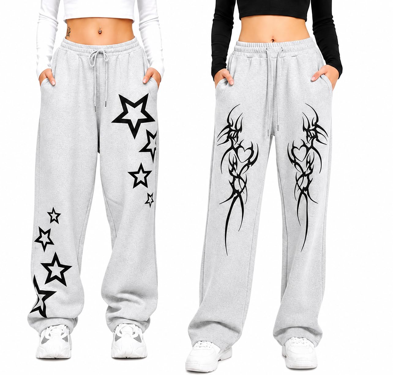 Women Graphic Printed Baggy Pants Combo | Cargo Style Korean Loose Fit Trousers for Girls-image-28