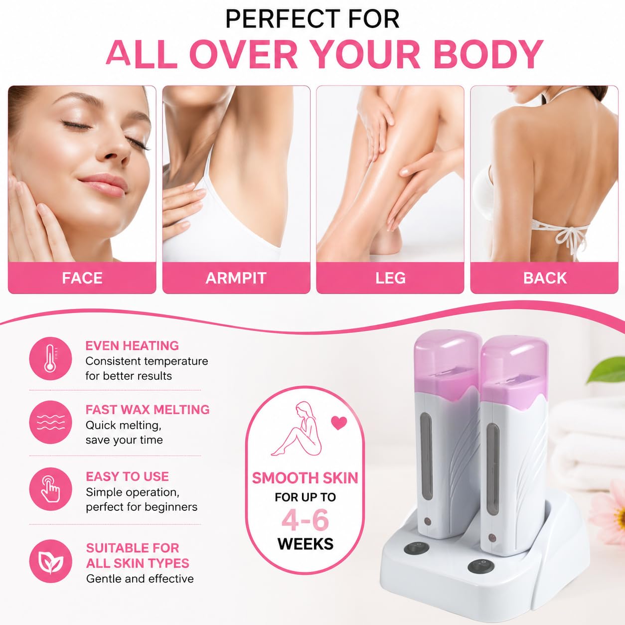 Scaldacera a doppia cartuccia, 110 V, macchina depilatoria professionale per uso domestico e salone, adatto per gambe, braccia, viso, ascelle e linea bikini