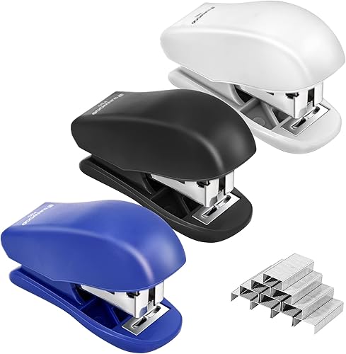 Mini engrapadora con grapas, 3 piezas de escritorio de oficina, capacidad de 25 hojas, grapadora pequeña con 1440 grapas estándar, fácil de