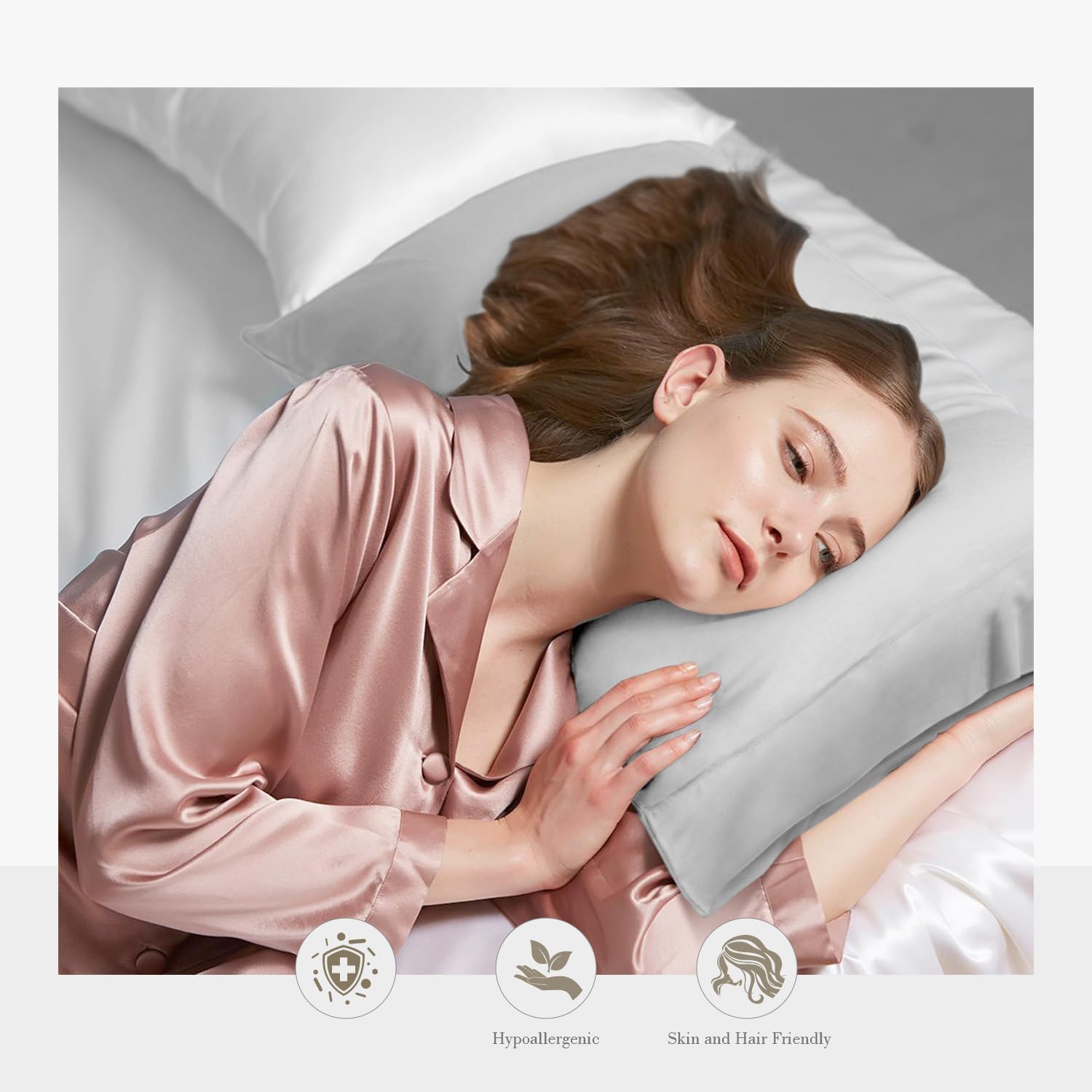 Cooling Queen Pillowcases Set of 2 Breathable Cool Silky Soft Rayon Derived from Bamboo Fabric, Moisture Wicking for Hot Sleepers, Hair and Skin Friendly, Light Gray, 2 Pack, 20x30IN